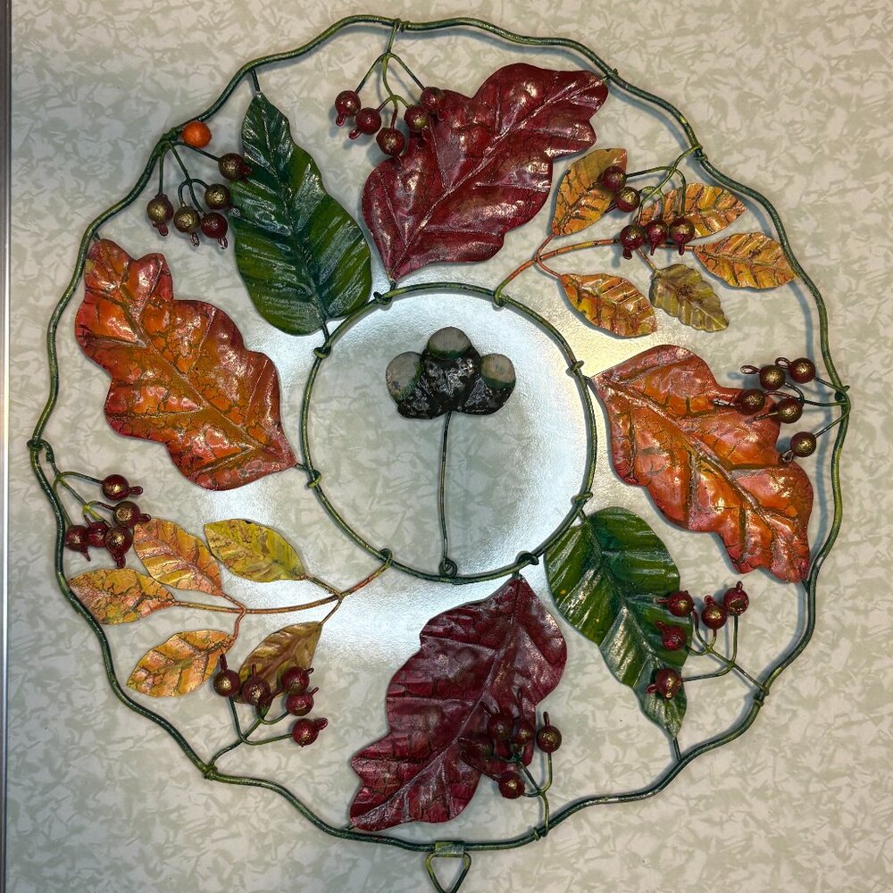 Vintage Metal Autumn Leaves & Berries Fall Wreath